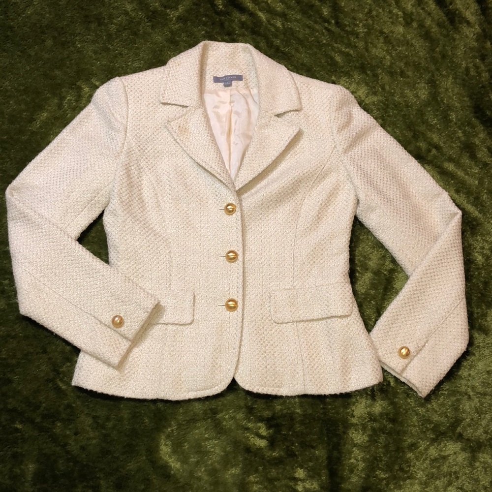 Ann Taylor Cream and Gold Tweed Blazer (6)